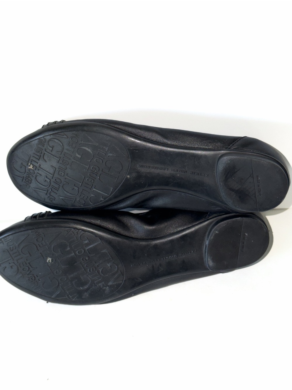 AGL Black Ballet Flats Patent Cap Toe Black Leather Pewter Buckle Women Sz 41/10 - Picture 8 of 12